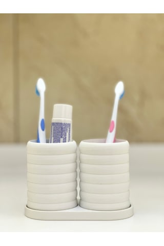 Modern Banyo Düzenleyici V2 - Diş Fırçalık Seti - Ikili Set - Beyaz - 10cm Beyaz