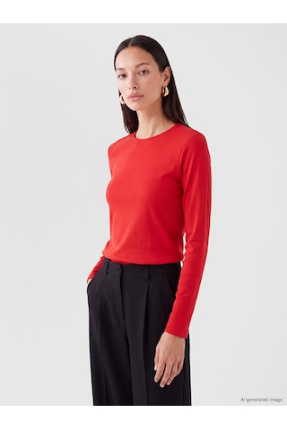Lc Waikiki Lc Waıkıkı Kırmızı Bisiklet Yaka %100 Pamuklu Kadın Tişört