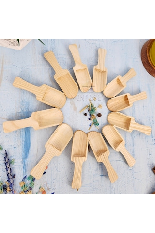 Nergis Ahşap Tahta Servis Baharat Şeker Kahve Reçel Kaşığı 12 Li