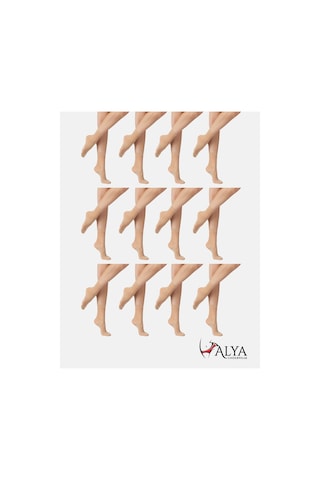 Alya Underwear Kadın Parlak Soket Çorap, 15 Den, Fit - 12'li Paket Açık Ten 51 12'li