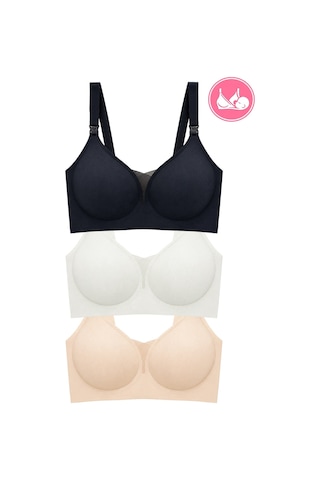 Cottonill Seamless Bra - Nuvia Lazer Kesim Klipsli Önden Açılabilir Dikişsiz Emzirme Sütyeni 3'lü Paket Çok Renkli