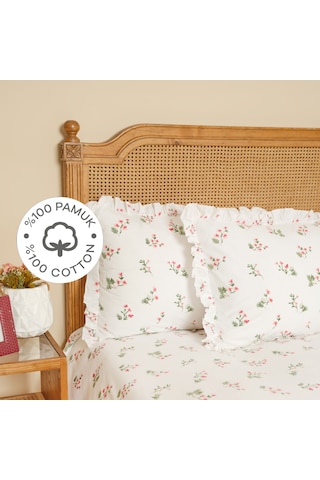 Karaca Home Silvie Kırmızı %100 Pamuk Fırfırlı Çift Kişilik Çarşaf