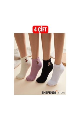 Nf Nd Enefendi Kadın Patik Çorap 4 Lü Set Yumuşak Pamuklu Likralı Dikişsiz Çorap Karışık Renkli 36-40