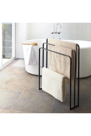 Ovalli Metal Banyo Havlu Askılığı Siyah