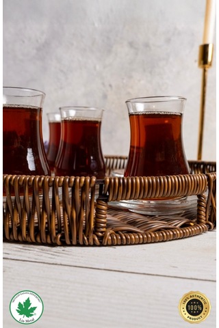 Yuvarlak Hasır Tepsi, Kulplu Sunum Tepsisi, Servis Tepsisi, Kahve Tepsisi, Keyif Tepsisi, Modern Hasır Tepsi - 35 Cm Kahverengi