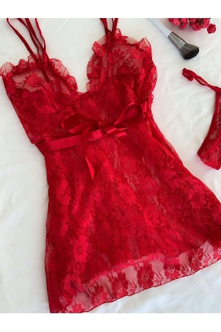 Mh Moony Homewears Kırmızı Paradise Gecelik Iç Giyim Seti Kırmızı
