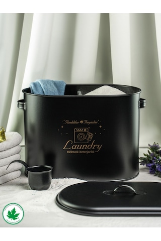 Lin Metal Bölmeli Metal Kapaklı Ölçekli Deterjanlık - Siyah