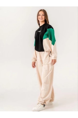 Kız Çocuk Yarasa Kol Renkli Sweatshirt-14220 Siyah