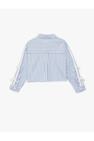Koton Fiyonklu Klasik Yaka Uzun Kollu Rahat Kesim Poplin Çizgili Crop Gömlek Mavi Çizgili 7wkg60013aw