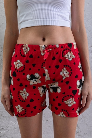 Giysa Kadın Beli Lastikli Desenli Şort Pijama Altı Kırmızı - 2027 Kırmızı
