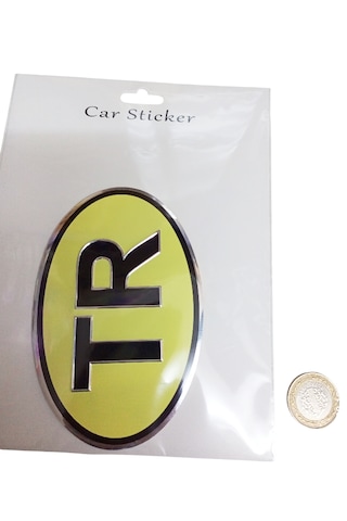 Kabartmalı Metalize Oval Tr Krem Oto Araç Motorsiklet Sticker Etiket 0