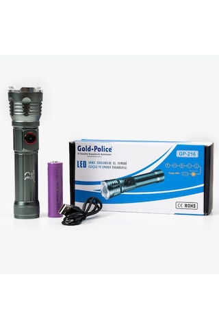 Gold Gp-216 Tg Led Şarjlı El Feneri 2000 Lümen Güç, Mıknatıslı Taban Ve Zoom Özelliğiyle Kamp Ve Ta Beyaz