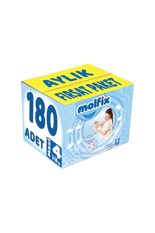 Molfix Bebek Bezi Beden:4 7-14kg Maxi 180 Adet Aylık Fırsat Pk 4 Numara