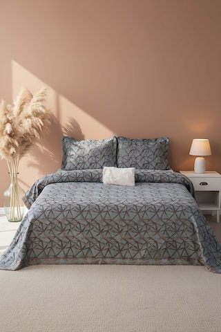 Eliz Yeşil Çift Kişilik Yatak Örtüsü Takımı 4 Parça Uyku & Çeyiz Seti Gri