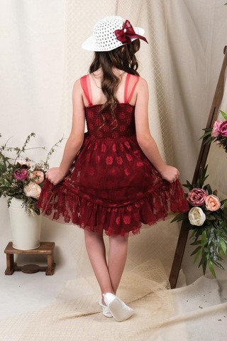 Şapkalı Gipeli Kız Elbise Mnk0609 Bordo