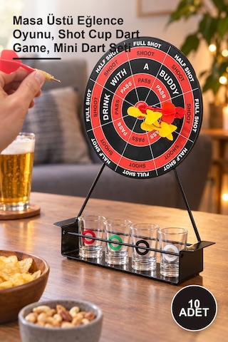 10 Adet Shot Bardaklı Dart Oyunu Masa Üstü Eğlence Oyunu, Shot Cup Dart Game, Mini Dart Seti