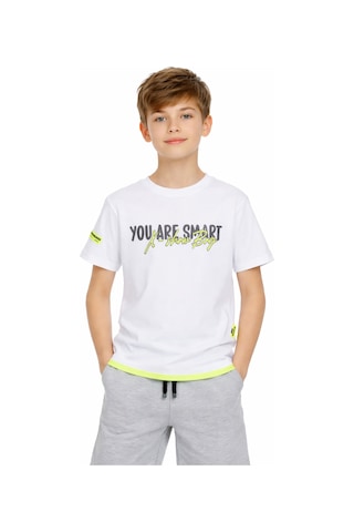 Irem Erkek Çocuk You Are Smart Yazı Desenli Çift Taraf Yazı Resim Baskılı Beyaz Renk Tişört