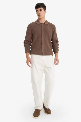 Defacto Standart Fit Polo Yaka Fermuarlı Triko Hırka E8397ax25cwbn595 Kahve