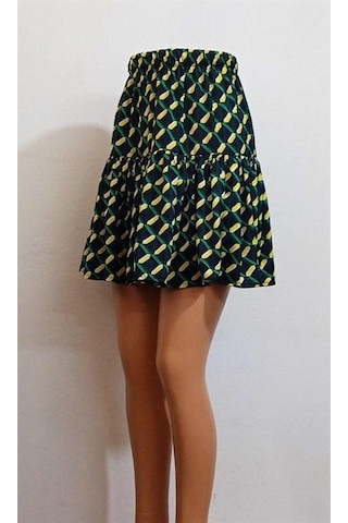 Kadın Şort Etek-143- Desenli Çok Renkli
