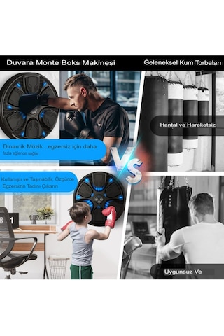 Boks Torbası Akıllı Müzikli Boks Makinesi Eldivenli Yetişkin Çocuk Egzersiz Boks Spor Ekipmanı Siyah