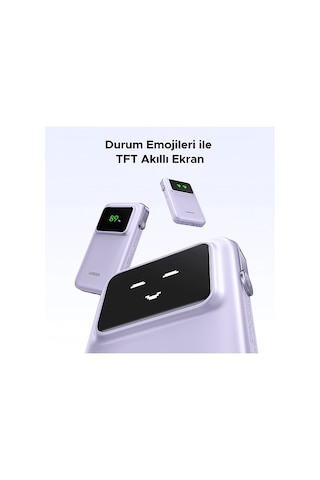 Ugreen 35604B Uno Dahili Kablolu 10.000 Mah 30W Hızlı Şarj Powerbank Mor