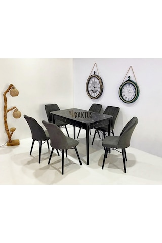 6 Kişilik Açılır Masa Sandalye Mutfak Salon Yemek Masası Takımı