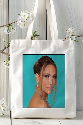 Art Hediye Jennifer Lopez Baskılı Bez Çanta Omuz Çantası Kişiye Özel Desen 4 Çok Renkli