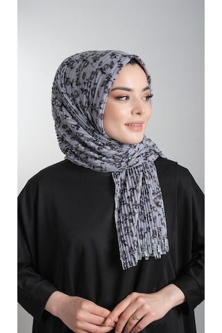 Hürrem Bone Gri Pratik Hazır Geçmeli Tesettür Eşarp Kesik Elyaf Piliseli Çiçe (553630026) Gri