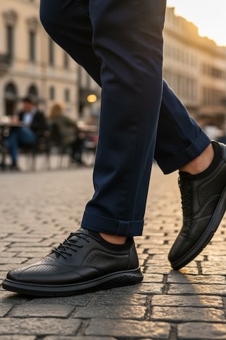 Enoch Hakiki Deri Brogue Detaylı Erkek Sneaker Ayakkabı Ortopedik Taban Siyah