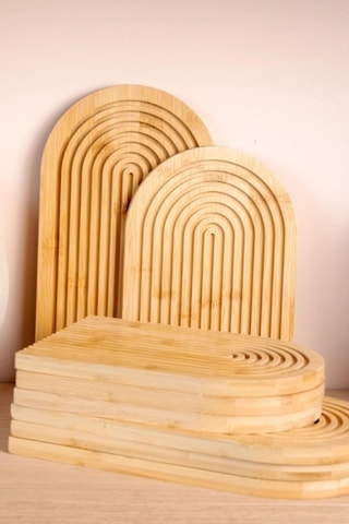 Dekoratif Oval Kesme Ve Sunum Tahtası, Bambu, 32.5 X 24.5 Cm, Doğal Çok Renkli