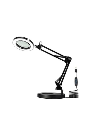 Büyüteçli Masa Lambası Usb Güç Bağlantılı 10x Büyütmeli Led Işıklı Masaüstü Lamba 360 Derece Dönebilen Başlıklı Ayarlanabilir Parlaklık Seviyeli Esnek Kollu Çalışma Lambası Flb06 10 Parça Siyah