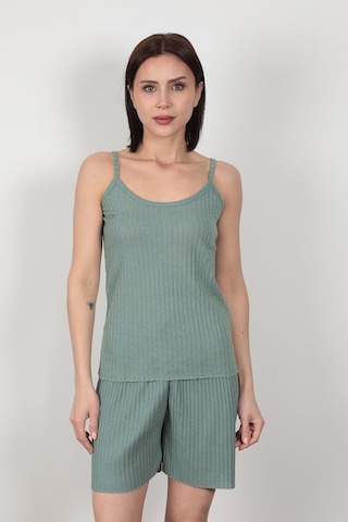 Giysa Çağla İp Askılı Şortlu Kaşkorse Kadın Pijama Takımı Pamuk Karışımlı Kumaş - 6015 Çağla