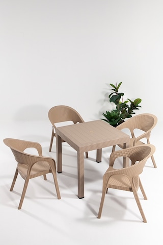 Garden Rattan Cappucino Masa Takımı Bahçe&balkon - 1 Masa 4 Sandalye Siyah
