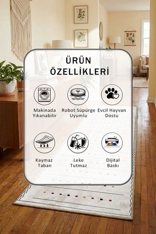 M-111 Dijital Baskılı Kaymaz Yıkanabilir Yolluk Açık Gri
