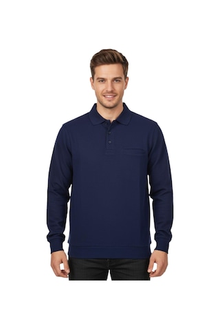 Baglan Erkek Büyük Beden Polo Yaka Cepli Selanik Sweatshirt Bgl-st04978 Lacivert