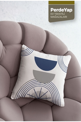 Modern Lacivert Gri Geometrik Desenli 4 Lü Kırlent Kılıfı