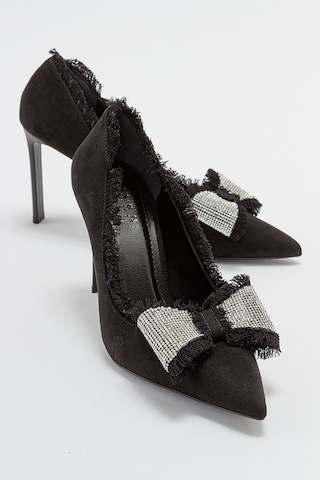 Luvishoes Vegas Siyah Süet Kadın Topuklu Ayakkabı Sıyah Suet