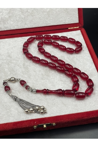 925 Ayar Gümüş Dizayn Kapsül Kesim Ateş Kehribar Tespih 13x8 Mm