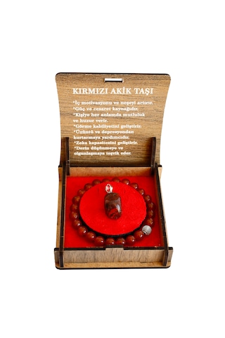 Kırmızı Akik Doğal Taş Bileklik Enerji Dengeleyici, Şık Ve Özgün Tasarım Kırmızı - Beyaz