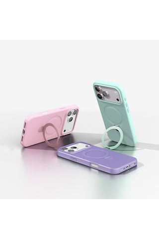 Apple Uyumlu iPhone 17 Pro Max Kılıf M-safe Şarj Özellikli Standlı Zore Samara Kapak Lila