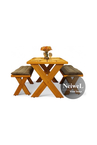 Neiwel Garden Aksa Doğal Ahşap Banklı Bahçe Masa Takımı-120-240 Takım Açık Ceviz
