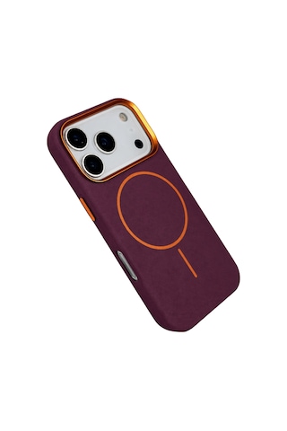 Joko Apple iPhone Uyumlu 18 Pro Max Luno Deri Magsafe Kapak - Bordo 00