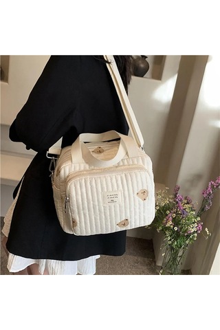 Jialan Bebek Bezi Çantası Değiştirme Çantası Sevimli Ayı Nakış Beyaz