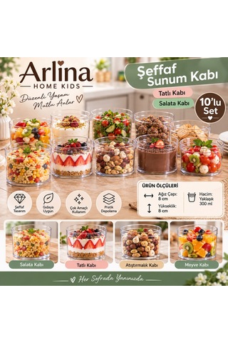 10 Lu Plastik Şeffaf Sunum Kabı 300 Cc