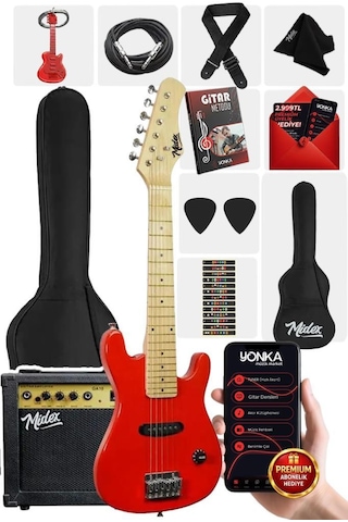 Midex Ceg-30rd 4-6 Yaş Çocuklar İçin Amfili Full 1/4 30 İnç Elektro Gitar Seti Red