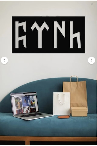 Siyah Ahşap Göktürkçe Türk Yazısı Duvar Dekoru - Salon Oturma Odası Ofis Antre Için Tablo Siyah