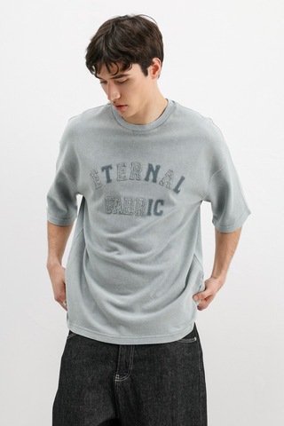 Vamos Oversize Baskılı Tişört V70-148 Gri