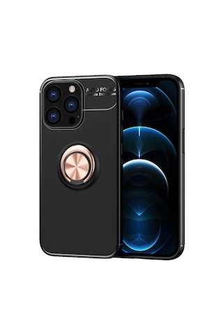 Apple Uyumlu iPhone 13 Pro Max Uyumlu Zore Ravel Silikon Kılıf-siyah-rose Gold Siyah-rose Gold -