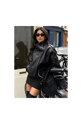 Teora Fashıon Ultra Soft Zr Dikyaka Kadın Deri Ceket Siyah&black Siyah&Black