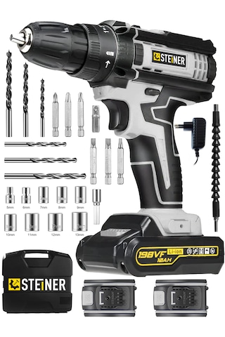 Steiner ST-198VF G Çift Akülü Darbeli Matkap Şarjlı Vidalama Gri